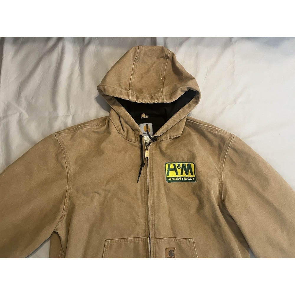 Carhartt Jacket Henkles & McCoy J25 CML Hooded Coat Tan Work Wear Distressed L - Picture 7 of 16